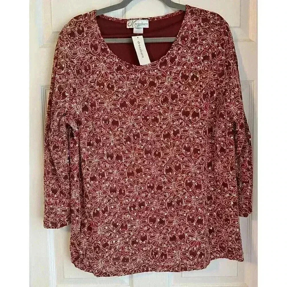 Dressbarn maroon red glitter shimmer blouse plus size 3x NWT XMAS HOLIDAY New